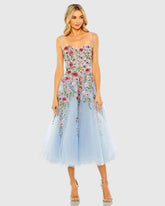 Slim Strap Sheer Bustier Embroidered Dress